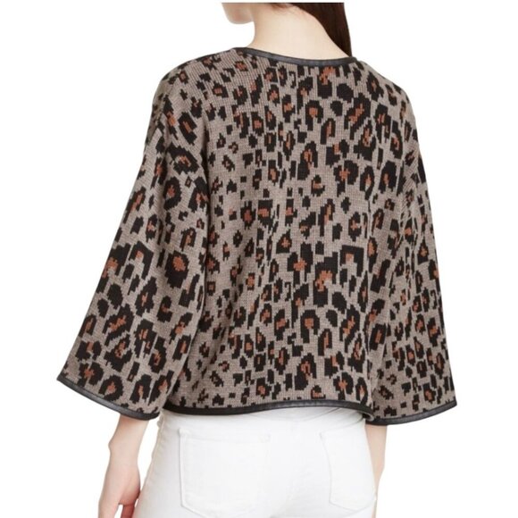 NWT RACHEL ROY Leopard Print Cardigan Jacket Sz.M Tan Black Wool Blend Mob Wife - Picture 3 of 11